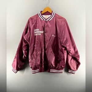 Vintage Cardinal Made USA Bomber Jacket Maroon Size XL Women Bushwick Latino